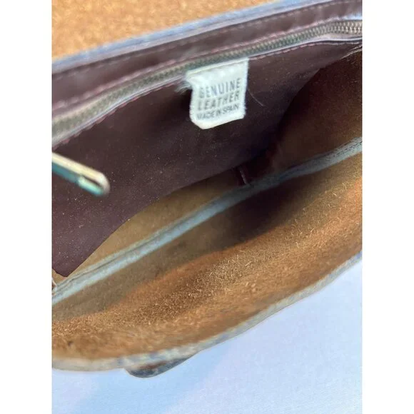 Vintage Tan Leather Crossbody Bag Gold Horseshoe Adjustable Strap - Picture 11 of 14